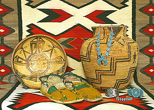 Pueblo Indian pottery, baskets, moccasins and turquoise jewelry at two star trading