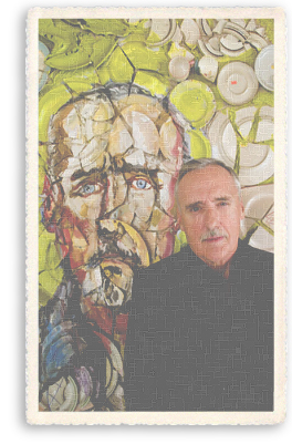 Dennis Hopper shows off one of his works of art, a self-portrait.
