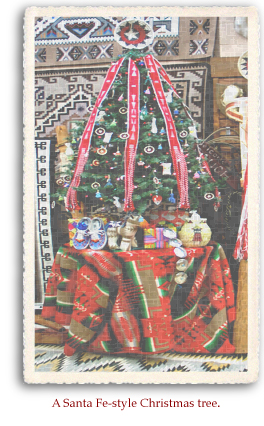 A Santa Fe-style Christmas tree is decorated by one the many local shops for the holiday season..