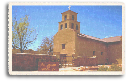 The historic El Santuario de Guadalupe Church is located just west of the Santa Fe Plaza in downtown Santa Fe, New Mexico. Today, this beautiful and much-beloved authentic adobe structure is an art and history museum and serves as an important landmark for the Guadalupe Street Railyard District.