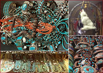 Native American Arts & Jewelry in Eagle Nest, NM carries jewelry and fine craft items including pottery, dreamcatchers, medicine wheels, sand paintings, pipes, drums and breastplates from numerous Indian Nations, including the pueblo Indians of the Southwest. You will find turquoise, penshell and coral inlaid bracelets, earrings, rings and necklaces, all made by authentic contemporary Native American artists and crafts people.