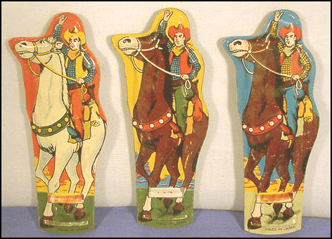 Vintage Western Tin Litho Toys: Three Cowboy Whistles
