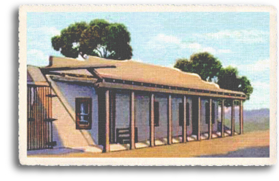 A vintage postcard shows the Kit Carson House and Museum in the early days of the Wild West. Open to the public as a tourist attraction, the historic adobe structure is located on Kit Carson Road, in what is now the heart of downtown Taos, New Mexico.