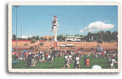 The day of the Zozobra event, the area in Fort Marcy Park in Santa Fe, New Mexico, is prepared to the evening's festivities.