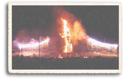 Zozobra burning in all its glory in the "Burning of Old Man Gloom" in Santa Fe, New Mexico.