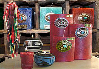 Taos Mountain handcrafted candles are available as ribbon, pillar and square candles, as well as tealites and votives. Choose from unique high desert scents to traditional fragrances.